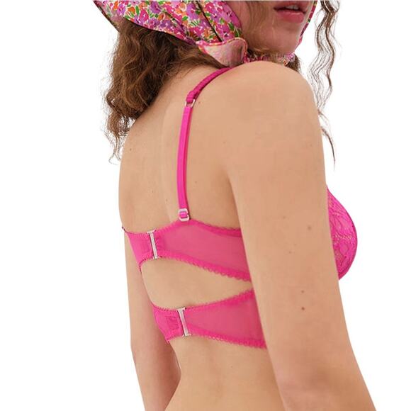 NWT For Love & Lemons Hot Pink Butterfly Lace Mesh Underwire Bra Women’s 34D NEW - Picture 2 of 16